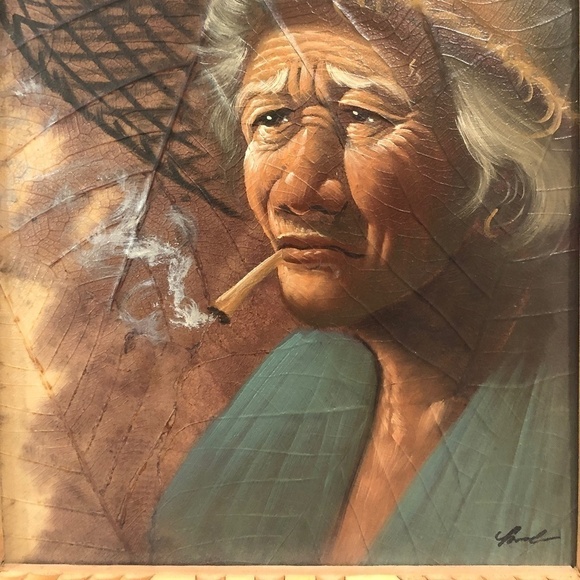 VINTAGE 1960s Tobacco Leaf Oil Painting, Framed and Signed - Picture 3 of 11